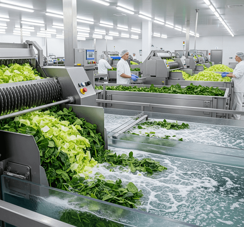 vegetables going through water